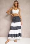 Fustă Bleumarin-Albă din Bumbac în Stil Boho cu Elastic și Șnur în Talie Uvinia