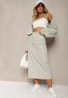 Miętowy Casualowy Komplet 2-Częściowy Rozpinana Bluza i Spódnica z Kieszeniami na Klapy Lennira