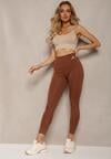 Brązowe Legginsy High Waist z Gumką w Pasie Cloen