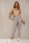 Szare Legginsy High Waist z Gumką w Pasie Cloen