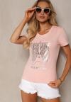 Tricou Roz Pal din Bumbac cu Croială Clasică și Imprimeu Metalic Timabell