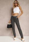 Czarno-Białe Spodnie we Wzór w Kropki Skinny Regular Waist z Materiałowym Paskiem Vloen