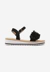 Sandale Negre din Imitatie de Piele cu Talpa Joasa si Floare Decorativa Leadia