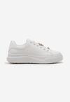 Sneakers Albi pe Platformă Joasă cu Inserție din Piele Întoarsă Ecologică și Ursuleț Auriu Nleona