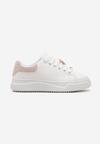 Sneakers Alb-Roz pe Platformă Joasă cu Inserție din Piele Întoarsă Ecologică și Ursuleț Auriu Nleona