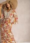 Rochie visconică roșu-bej boho cu dantelă și ciucuri Giorna