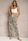Pantaloni Verde-Albi cu Elastic în Talie și Model Mozaic Tleana