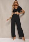 Set Negru Tricou cu Șnur Pantaloni Largi cu Elastic în Talie Tolan