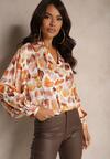 Bluză portocaliu-bej cu decolteu triunghiular într-un model abstract Malinna