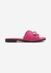Șlapi Fucsia Plat cu Brant din Piele Naturală cu Zirconii Elolla