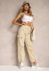 Pantaloni bej deschis High Waist stil cargo cu șnur în talie Elola