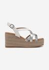 Sandale Casual Alb-Argintii cu Platformă în Stil Boho cu Barete Împletite cu Sclipici Urani