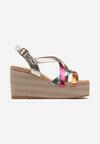 Sandale roz-aurii casual pe platformă în stil boho cu benzi impletite cu sclipici Urani