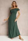 Rochie Verde Spaniolă din Viscoză cu Partea Superioară Creponată cu Elastice Moallme