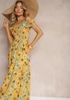 Rochie bej-galbenă cloș cu volane din viscoză cu imprimeu floral Viseria
