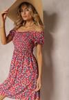 Rochie roz spaniolă din viscoză cu imprimeu floral cu elastic în talie Silemia