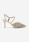 Sandale Aurii cu Toc Stiletto Slingback cu Pietre Dimte