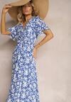 Rochie bleumarin din viscoză cu decolteu în V petrecut elastic în talie și decolteu Gilemia