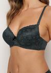 Sutien Verde Închis cu Efect Push Up cu Dantelă Fină Xilemia
