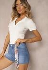 Niebieskie Szorty Jeansowe High Waist z Kokardką Hololia