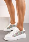 Sneakers Alb-Verzi pe Platformă cu Șireturi și Inserție Decorativă pe Laterale Xoneria