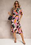 Rochie tip sacou Negru-Violet cu curea din material în talie Ruspia