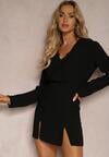Rochie Neagră Cambrată cu Nasturi și Elastic în Talie Dimmara