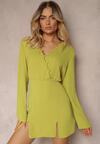 Rochie Verde Deschis Croi Cambrat Nasturi Elastic Talie Dimmara