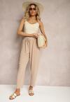 Pantaloni Bej Regular High Waist cu Legare în Talie Dimeca