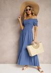 Rochie evazată de culoare bleumarin din bumbac stil spaniol cu partea de sus plisată Xilvia