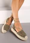 Espadrile Verde Închis cu șireturi din Dantelă pe Talpă Împletită Talea