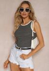 Top Casual Negru și Alb cu Dungi din Material Elastic Salea