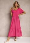 Rochie fucsia din viscoză cu mânecă scurtă și croi evazat Delantia