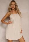 Rochie casual bej din viscoză cu croială dreaptă cu bretele reglabile Wilantia