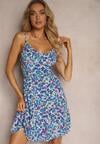 Rochie bleumarin din viscoză cu decolteu încrețit pe bretele accesorizată cu nasturi Dimalle