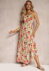 Rochie Viscoză Alb-Galbenă Cu Imprimeu Floral Cu Elastic în Talie și Bretele Reglabile Ostialia