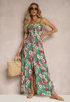 Rochie verde din viscoză cu flori cu elastic în talie și bretele reglabile Ostialia