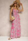 Rochie Boho Roz cu Elastic in Talie si Decolteu Triunghiular Winsalia