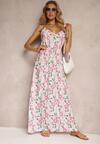 Rochie Roz Viscoză cu Elastic și Bretele Reglabile cu Imprimeu Floral Abcolia
