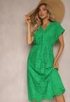 Rochie verde din bumbac cu broderie și curea din material Dimla
