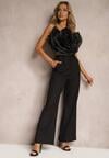Costum Negru Pantaloni Top cu Aplicație 3D pe Bretele Reglabile Grendlea