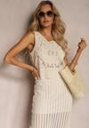Top bej deschis la culoare cu Bumbac cu Model Ajurat Nestavera