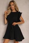 Rochie Neagră Pliuri Volane Curea Material Criselle