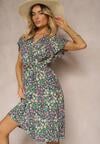 Rochie Verde din Viscoză cu Decolteu în V Finisată cu Elastic în Talie și Șnur Abrolea