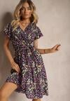 Rochie Neagră-Roz din Viscoză cu Decolteu Înfășurat cu Elastic în Talie și Șnur Abrolea