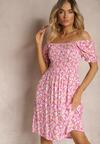 Rochie roz din viscoză tip Carmen cu top cu volane Pralea