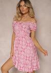 Rochie roz Tiamarosa din viscoză cu cordon din material și elastic în talie cu volan