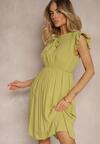 Rochie verde deschis evazată cu elastic în talie și legătură la decolteu Naque