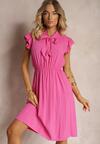 Rochie fucsia cloș cu elastic în talie și legătură la decolteu Naque