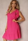 Fuksjowa Rozkloszowana Sukienka na Regulowanych Ramiączkach z Dekoltem w Serek Tiamavie